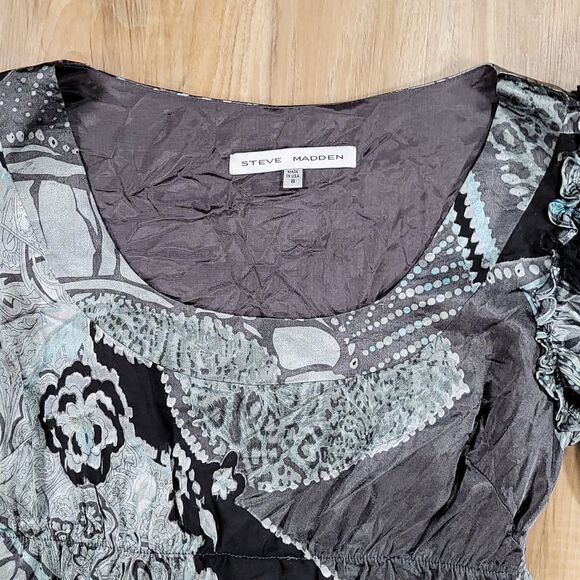 🔹️Steve Madden Sage & Gray Silk Ruffled Balloon Sleeve Dress Size 8 - Picture 6 of 15